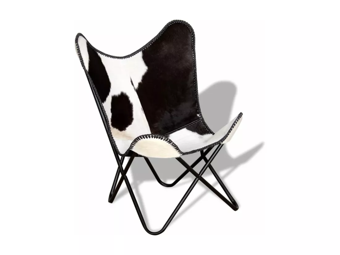 Fauteuil papillon noir et blanc cuir de vache
