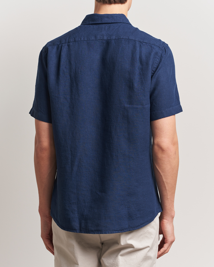 Charles Tyrwhitt Pure Linen Short Sleeve Slim Fit Shirt Navy