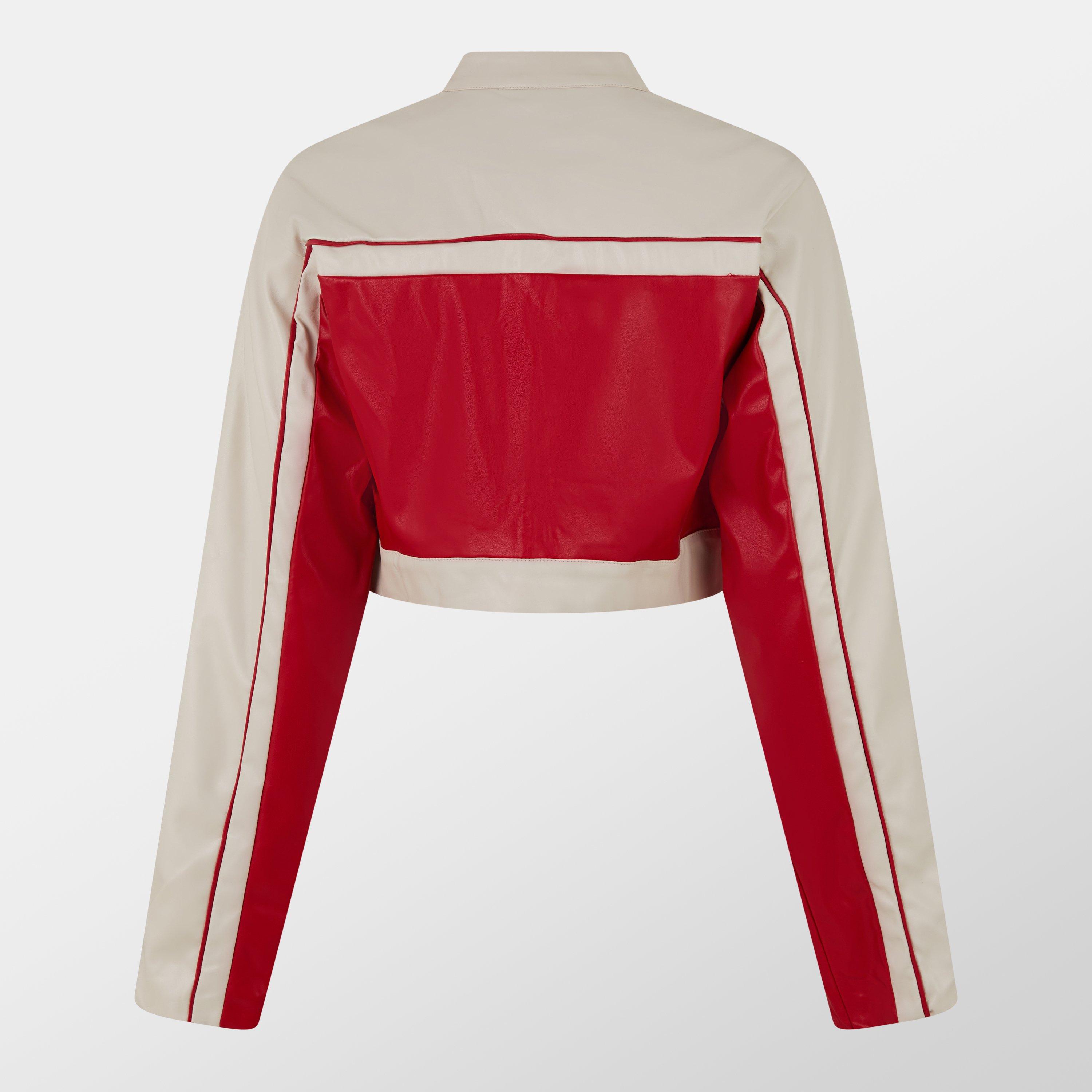 Missy Empire ME Contrast Faux Leather Cropped Biker Jacket Womens