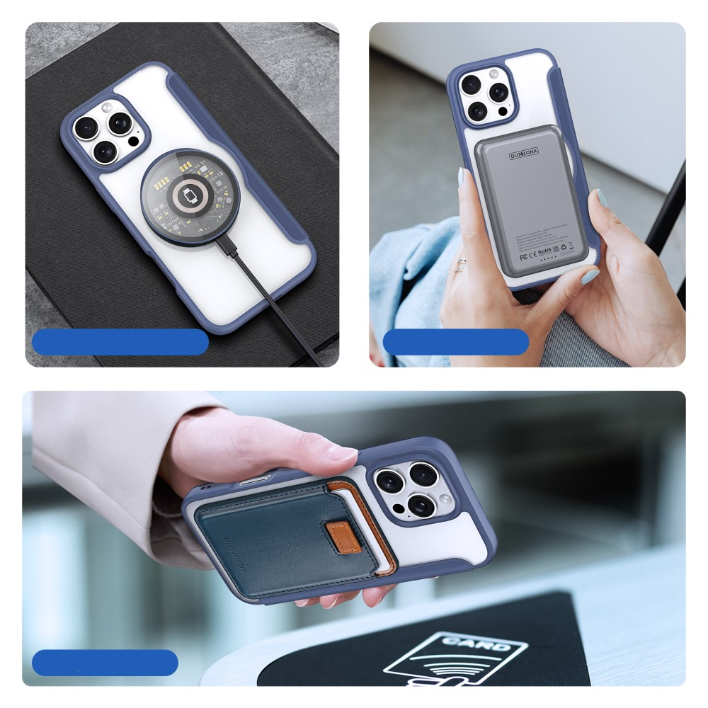 iPhone 16 Pro Max MagSafe Hybrid Leder Tasche   Kunststoff Rückseite - Blau / Transparent