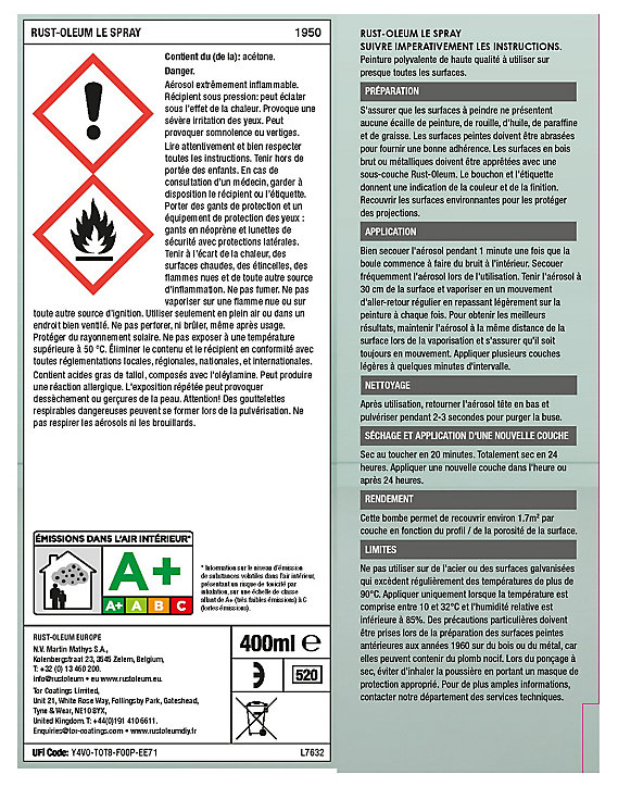 Peinture aérosol multisupport Rust-Oleum Le Spray vert mousse brillant 400ml