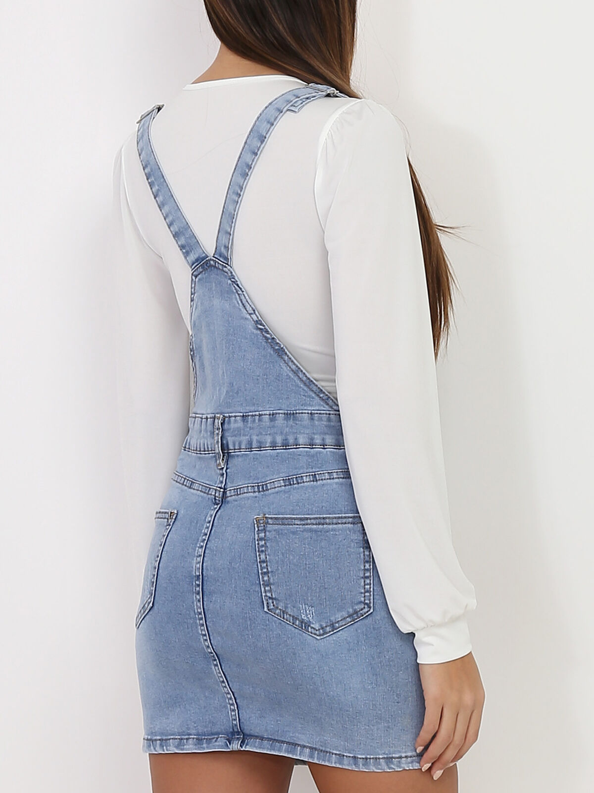 Robe salopette en denim- Bleu