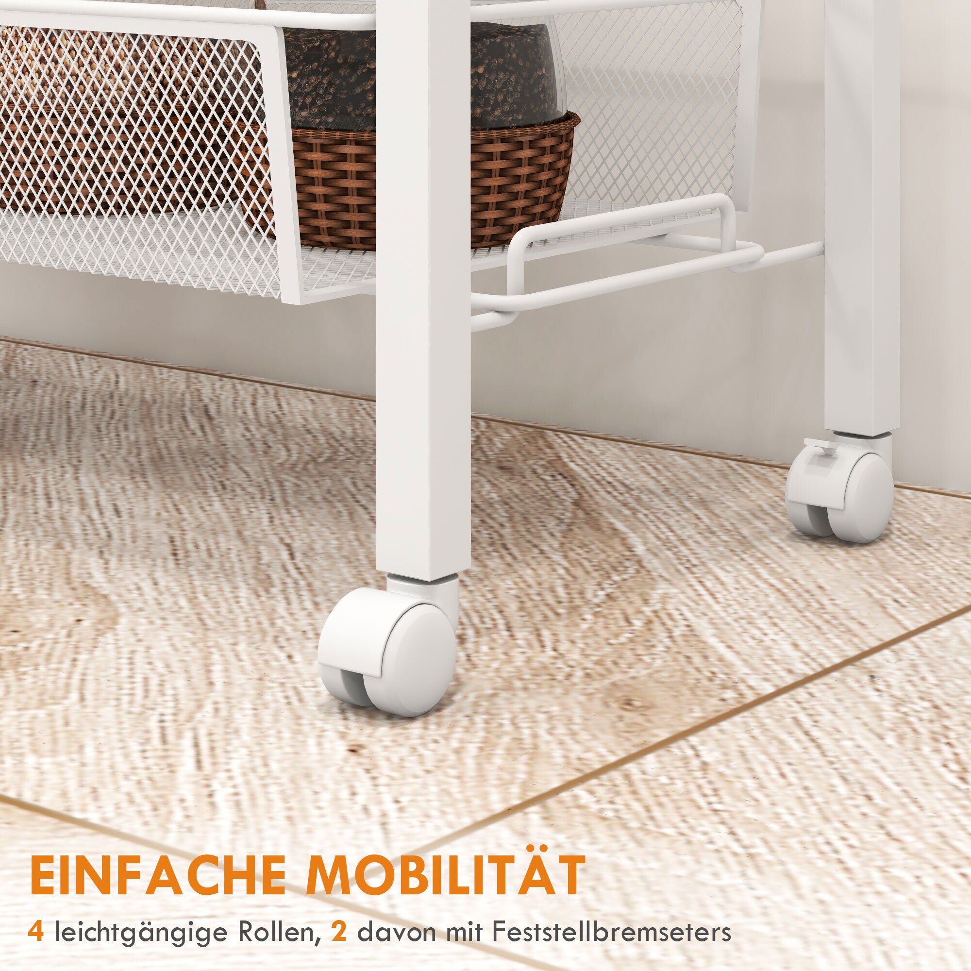 HOMCOM Küchenwagen mit Haken und 4 Ebenen weiß 58L x 18,5B x 87H cm