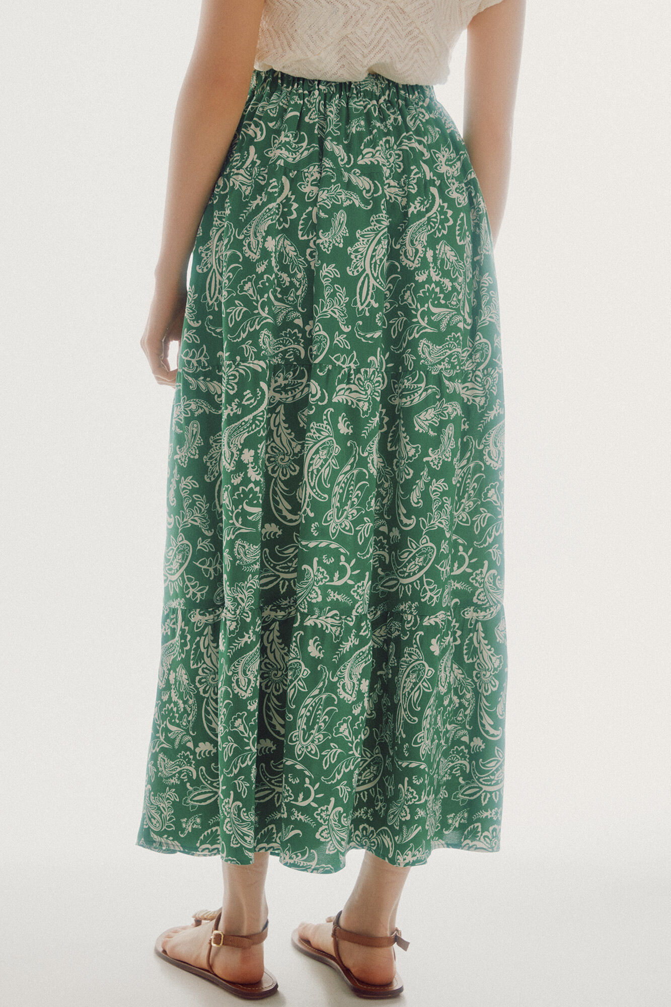 Saia midi estampada - Estampa verde
