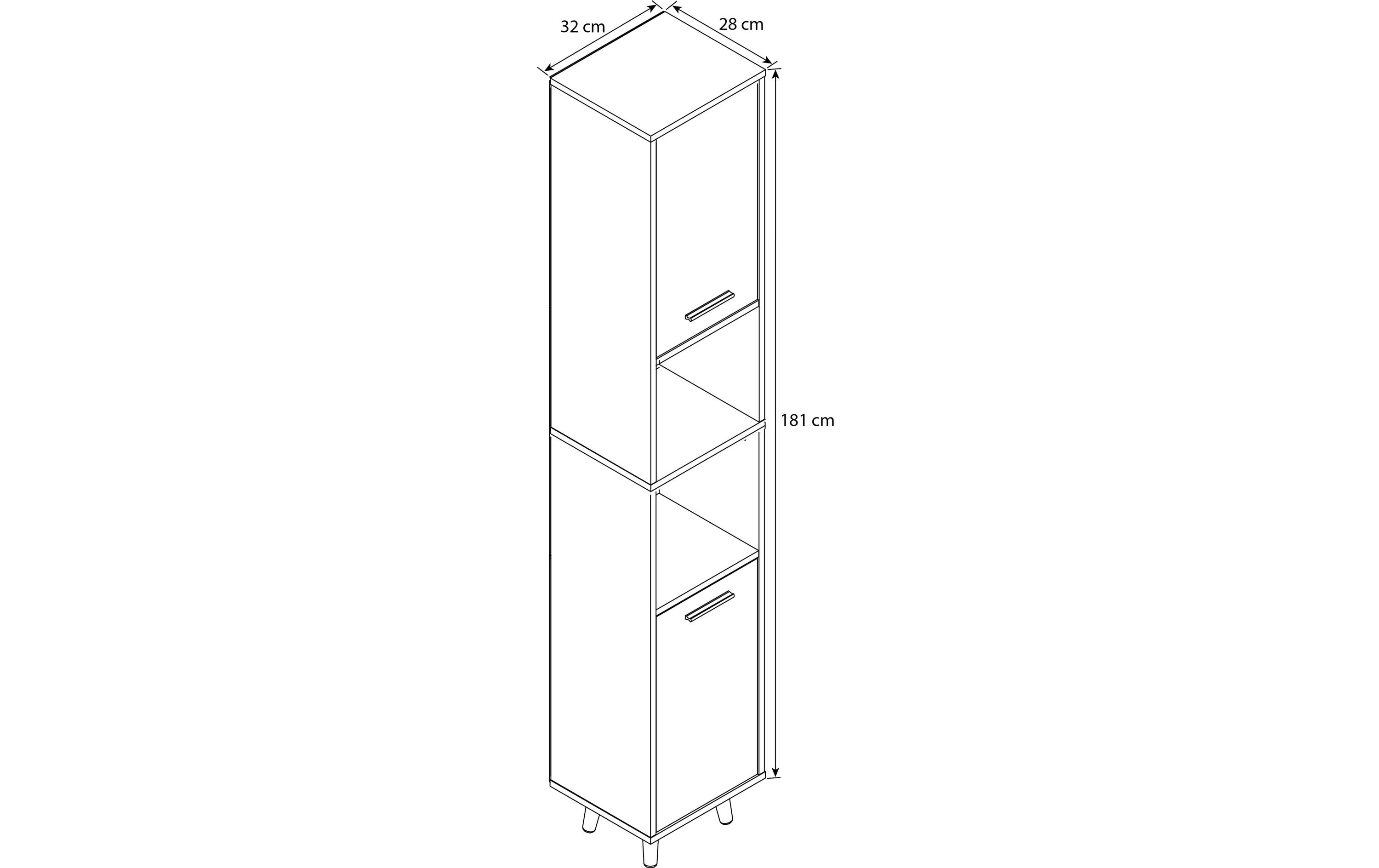 Badezimmerregal Landos 32 x 184 cm, Weiss/AnthrazitModerner Hochschrank für das Badezimmer
