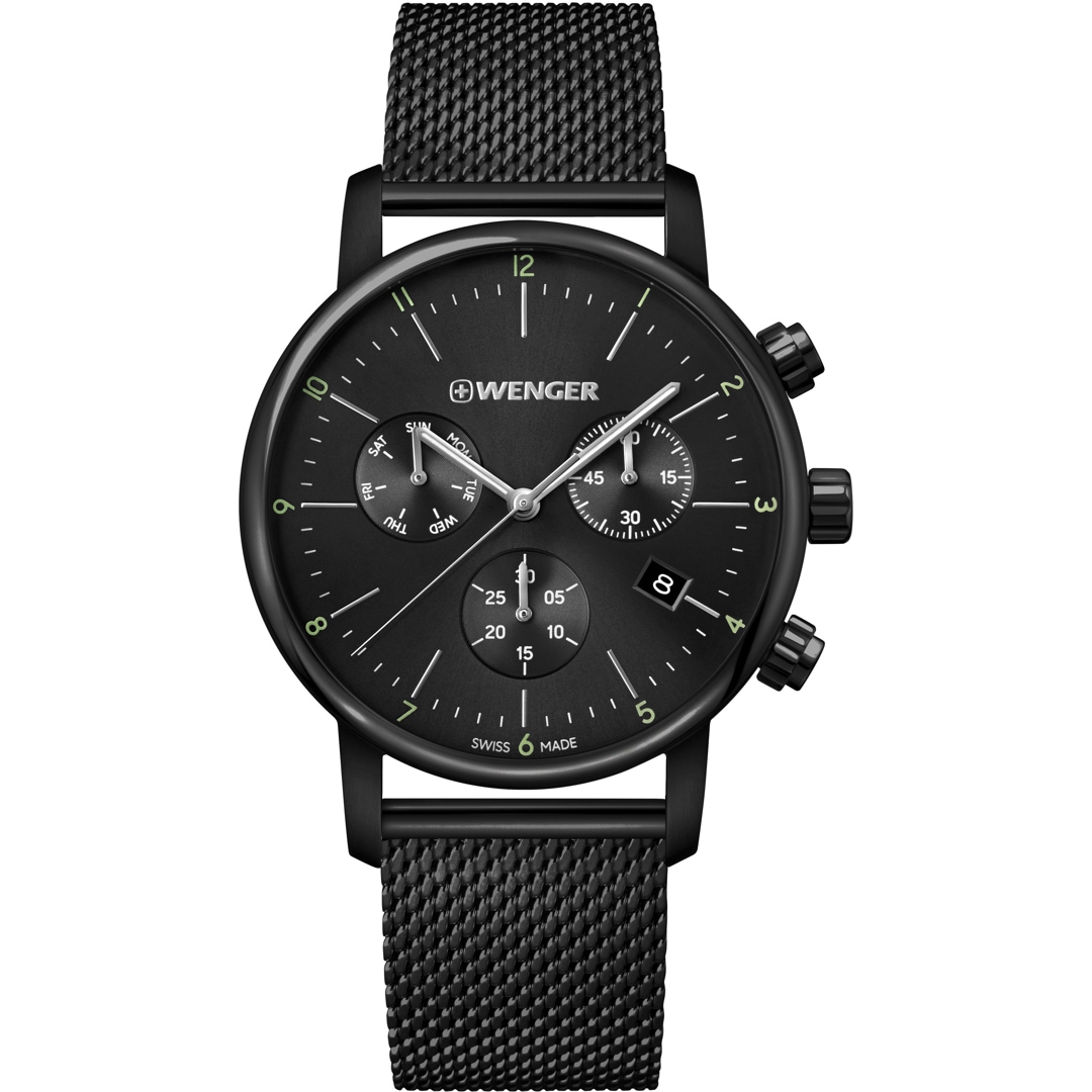 Wenger Urban Classic Chrono Schwarz / Milanaise Ø 44mm