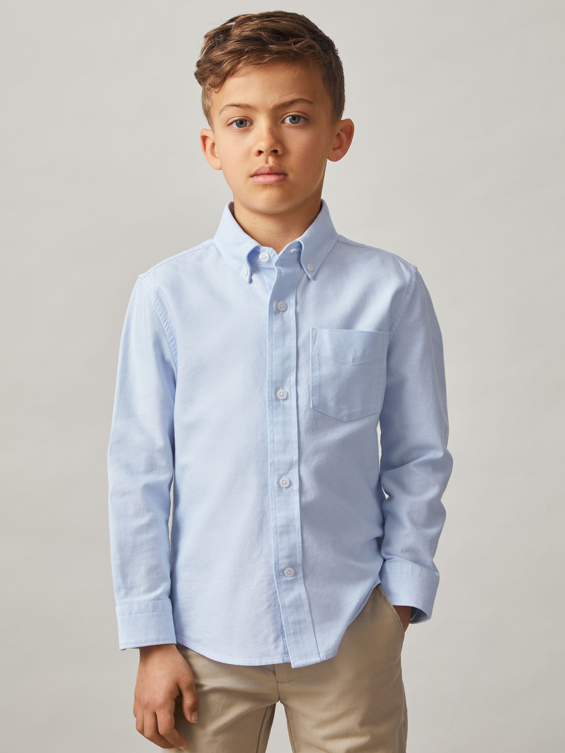 Zachtblauw - Reiss Greenwich Oxford overhemd met knopen