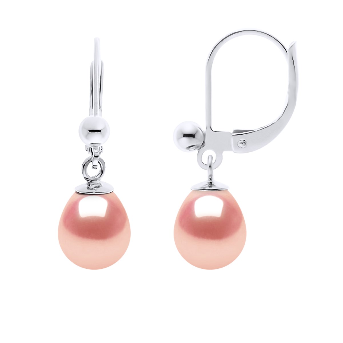 Boucles d'Oreilles Pendantes Perles d'Eau Douce Blanches Poires 7-8 mm Argent 925