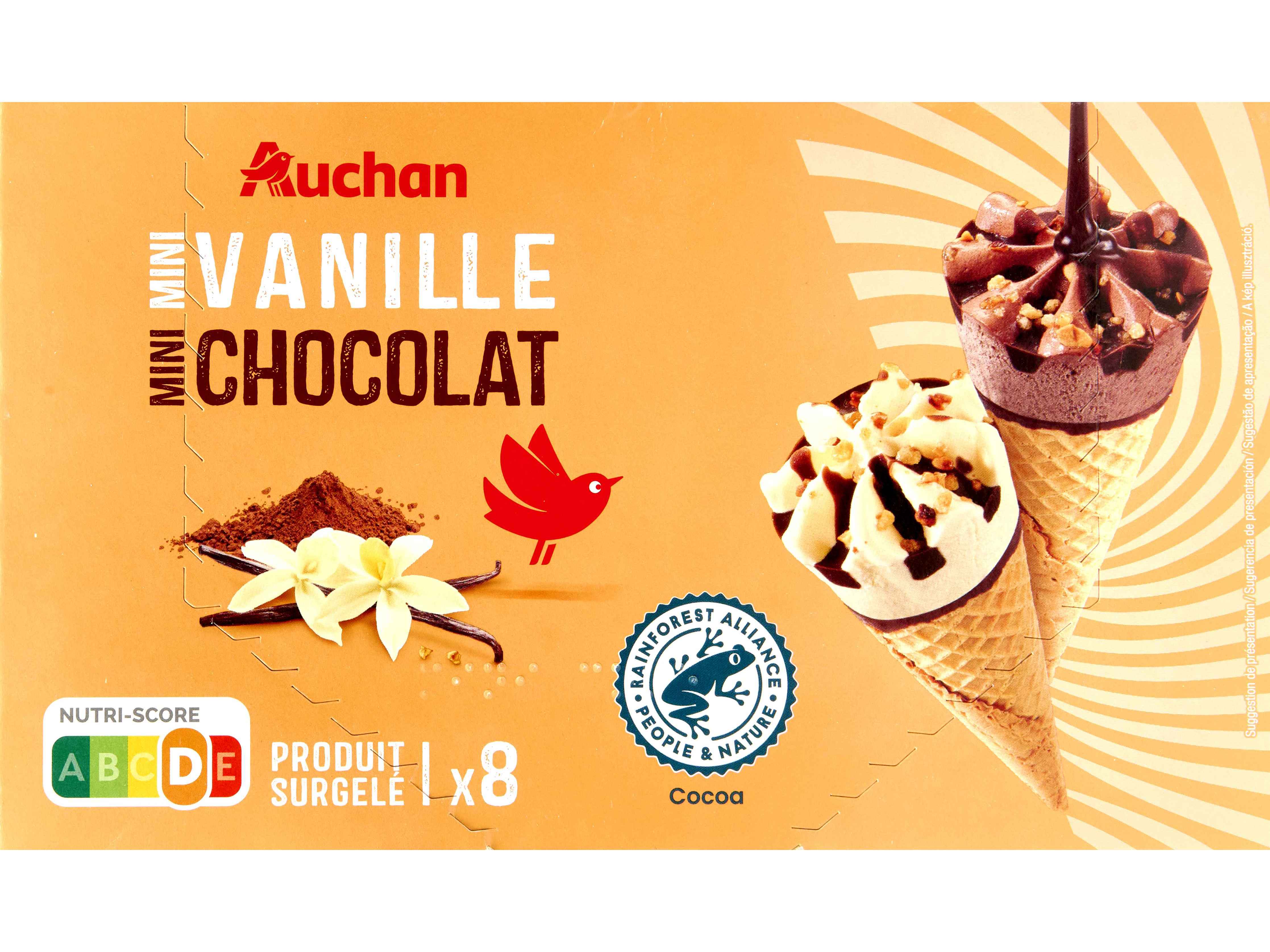 GELADO CONES AUCHAN MINI BAUNILHA CHOCOLATE 8X70ML