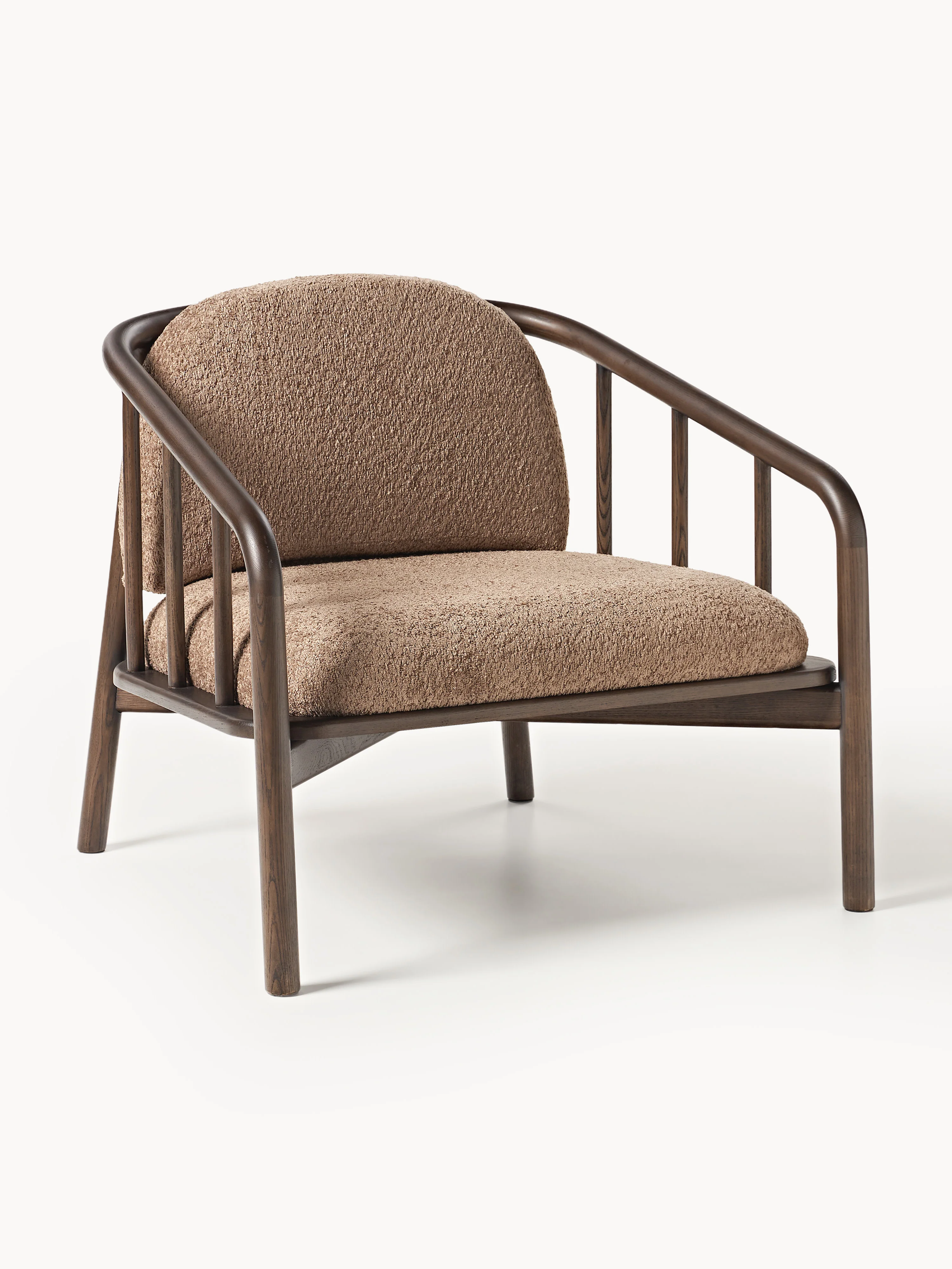 Loungefauteuil Balin van essenhout met teddy-bekleding