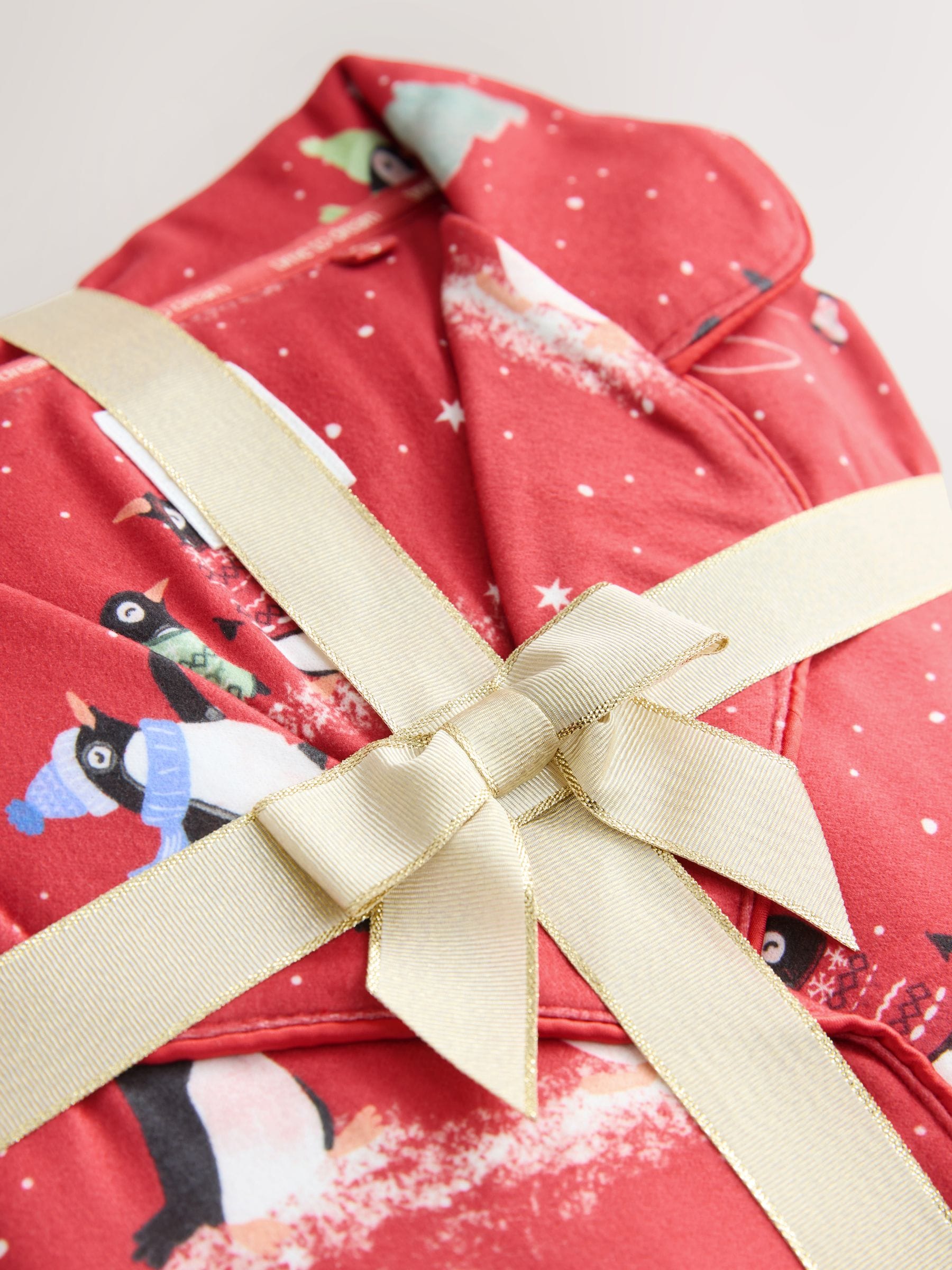 Rood pinguïn - Cosy Button Through Long Sleeve Pyjamas