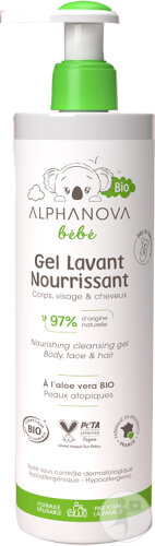 Alphanova Bébé Gel Lavant Nourrissant Bio Flacon-Pompe 400ml