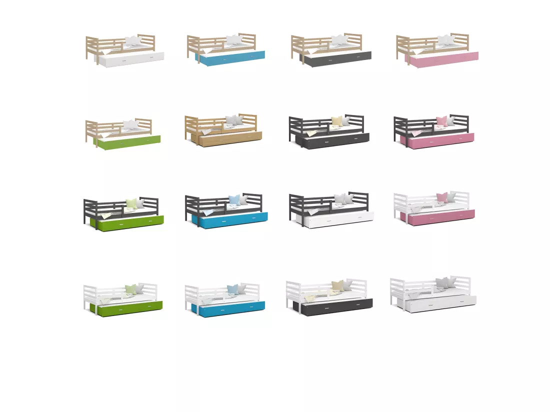 Lit Gigogne Milo 90x190 Gris - bleu Livré avec sommiers, tiroir et matelas en mousse de 7cm
