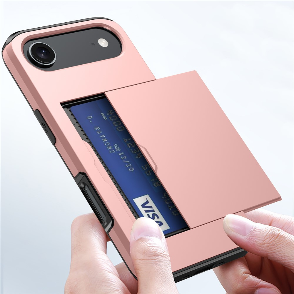 iPhone Air Hybrid Hardcase Hülle mit integriertem Karten Portemonnaie (aufschiebbar) - Schwarz