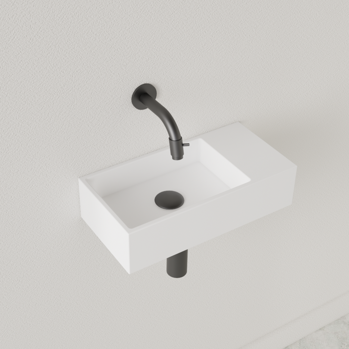Sanigoods Nano fontein rechts wit glans zonder kraangat 36x18cm