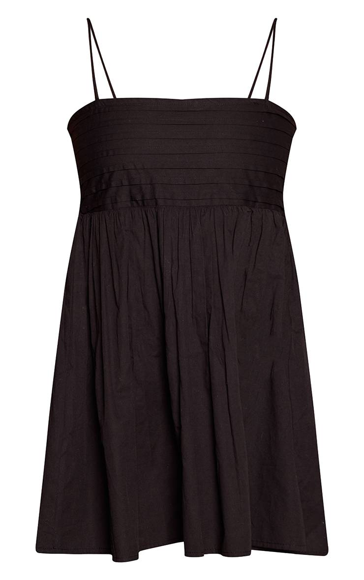 Noir Robe Mini À Bretelles Aspect Lin