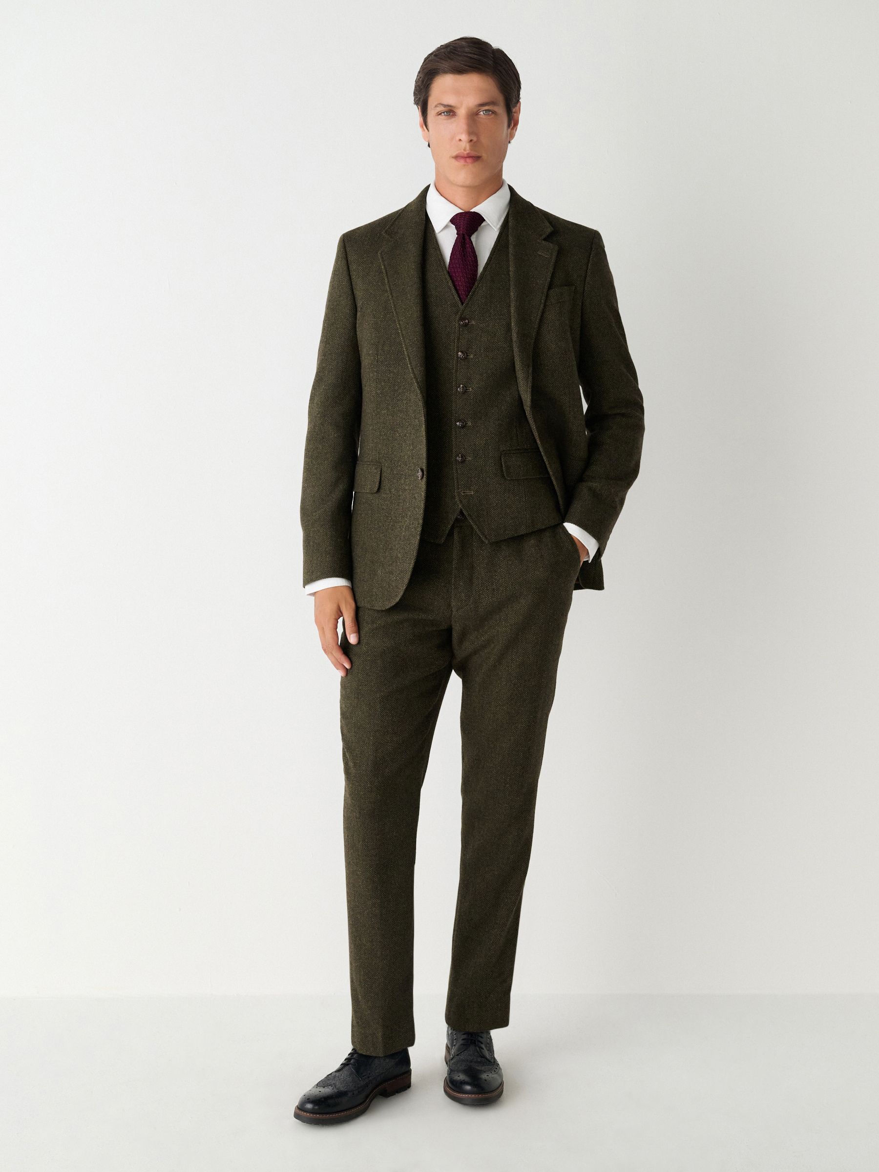 Groen - Herringbone Wool Blend Suit Waistcoast
