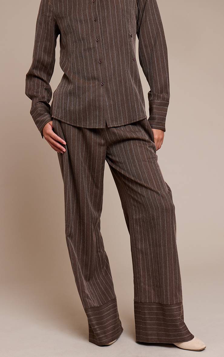 Marron Ensemble Coordonné Pantalon Tissé À Fines Rayures Avec Cordon De Serrage