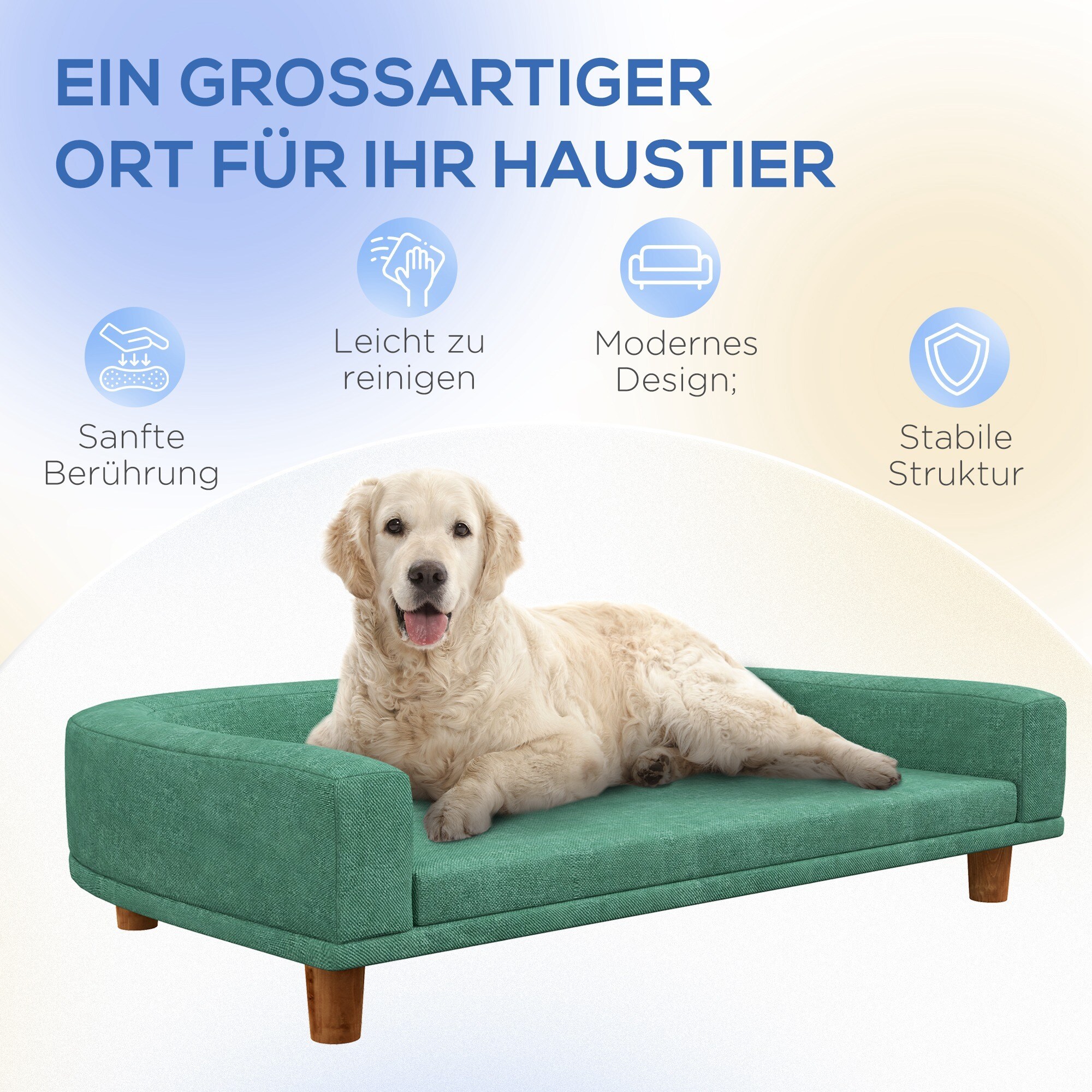 PawHut Hundebett mit rutschfesten Fußpads grün 98L x 67B x 25H cm