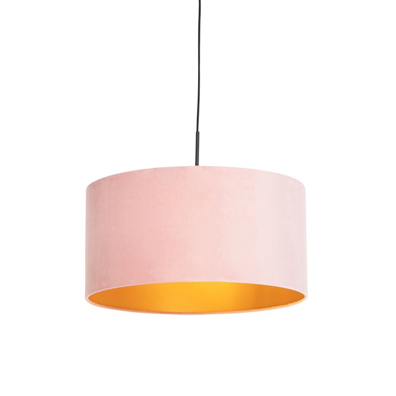 Hanglamp met velours kap roze met goud 50 cm - Combi
