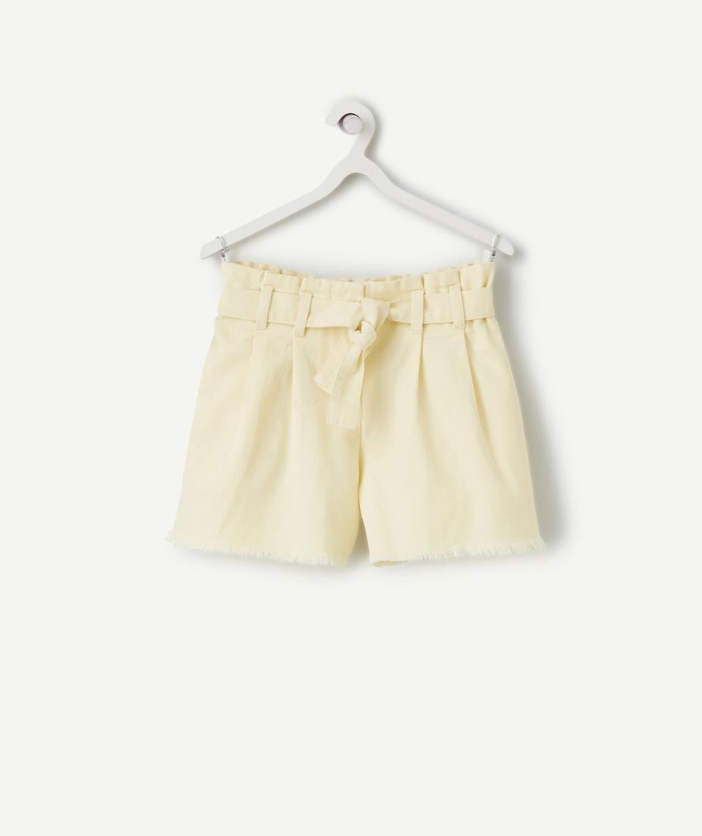 short fille jaune effiloché avec ceinture