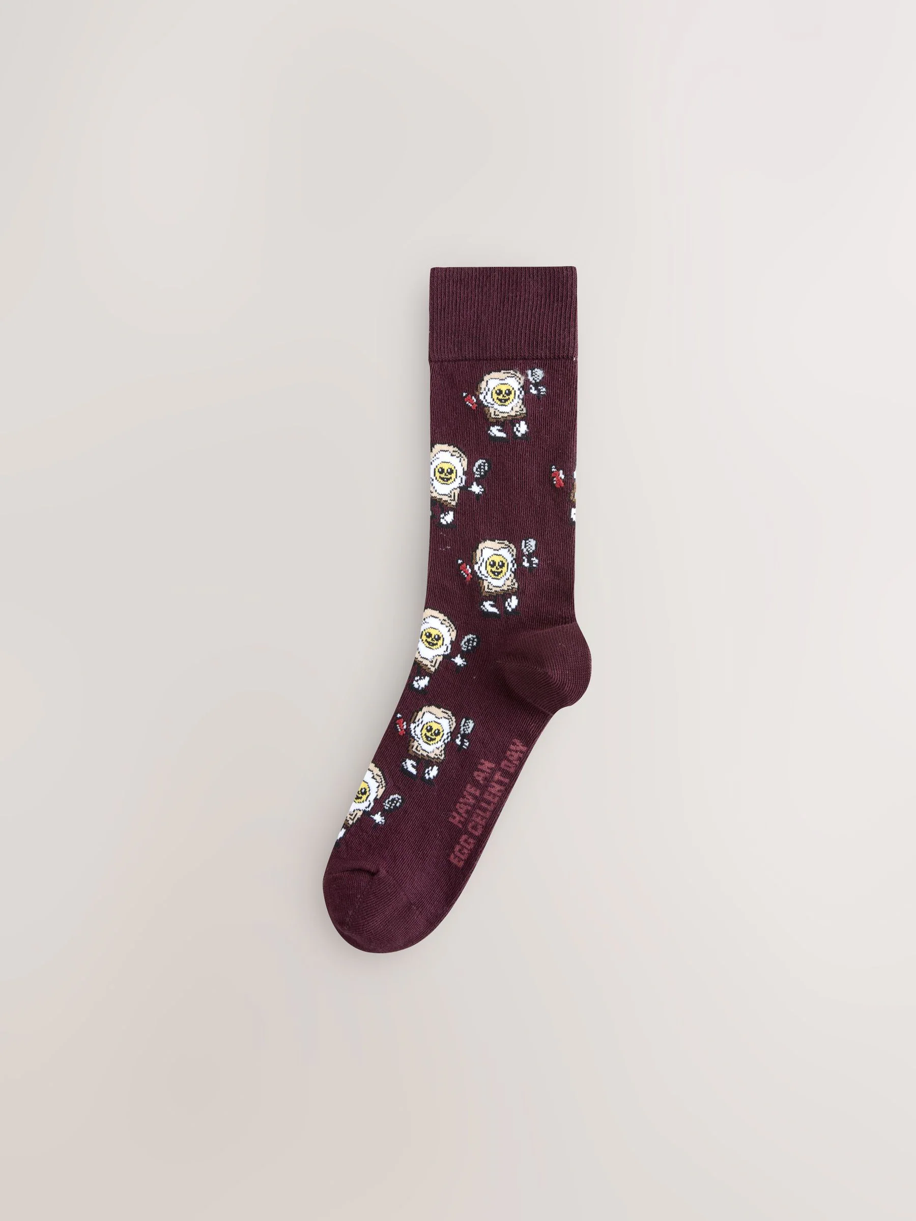 Blauw/groen/rood met ontbijtprint - Set van 5 sokken met patroon