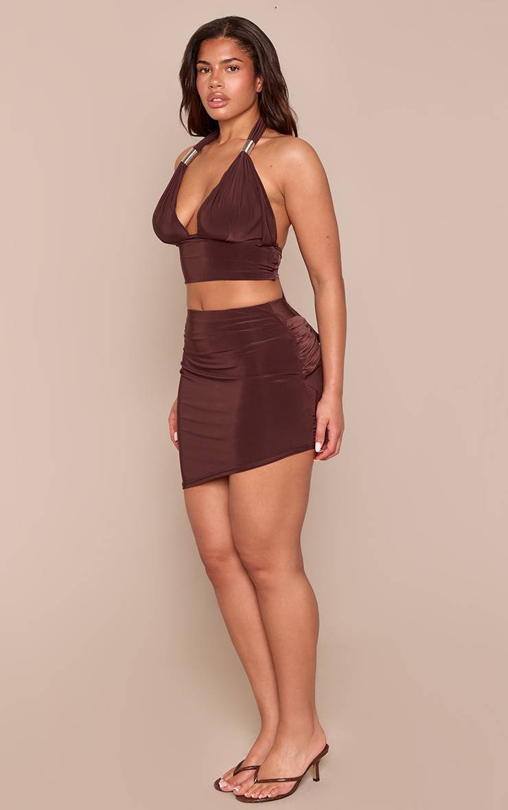 Chocolat Jupe Mini Asymétrique Ajustée Avec Détail De Bordure Co-ord