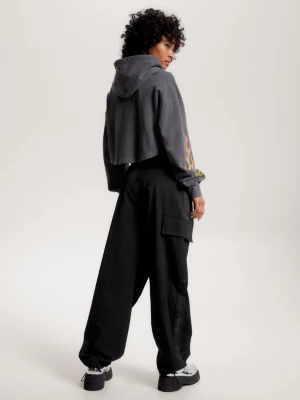 Moletom cropped com estampa de chamas vintage