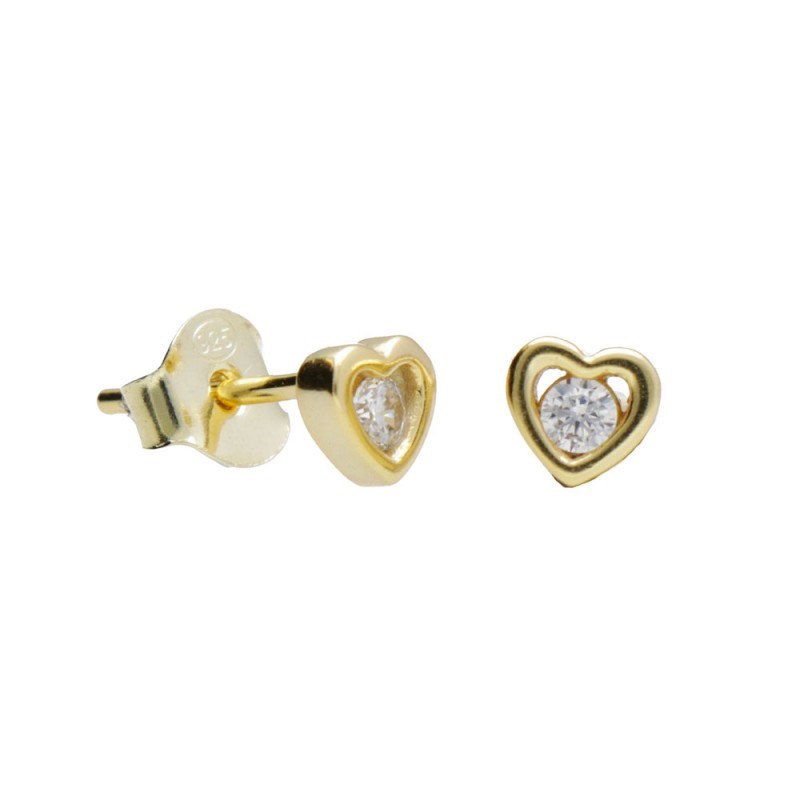 Boucles d'Oreilles Argent 925/000 Doré - Coeur Serti d'un Zirconium