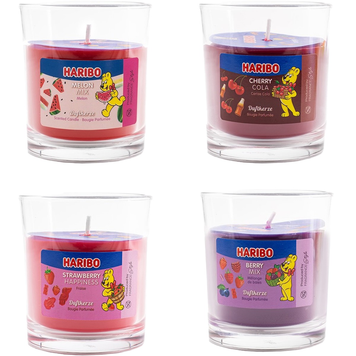 Set bougies parfumées - Melon, Cola cerise, Fraise, Baies - 4 x 135 g