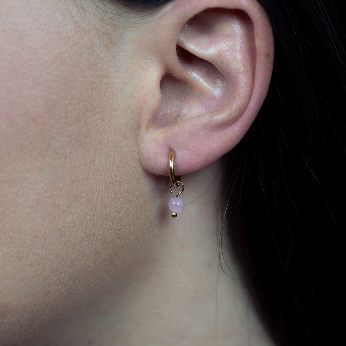 Boucles d'oreilles créoles Serena en pierres Quartz Rose