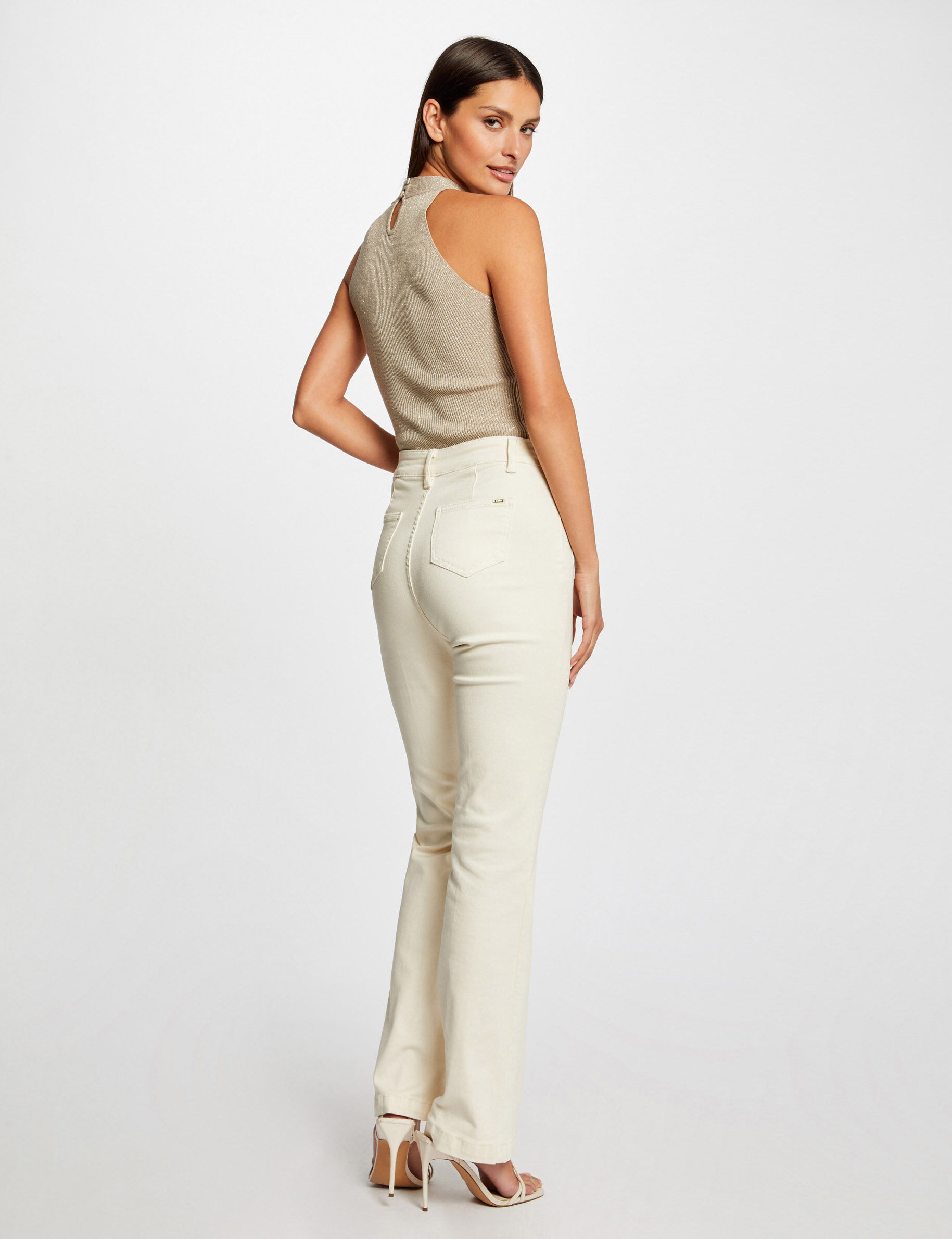 Débardeur pull bretelles croisées au col beige clair femme - beige_clair