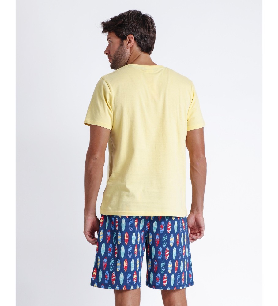 Pijama de manga curta Aznar Innova Surf Paradise amarelo