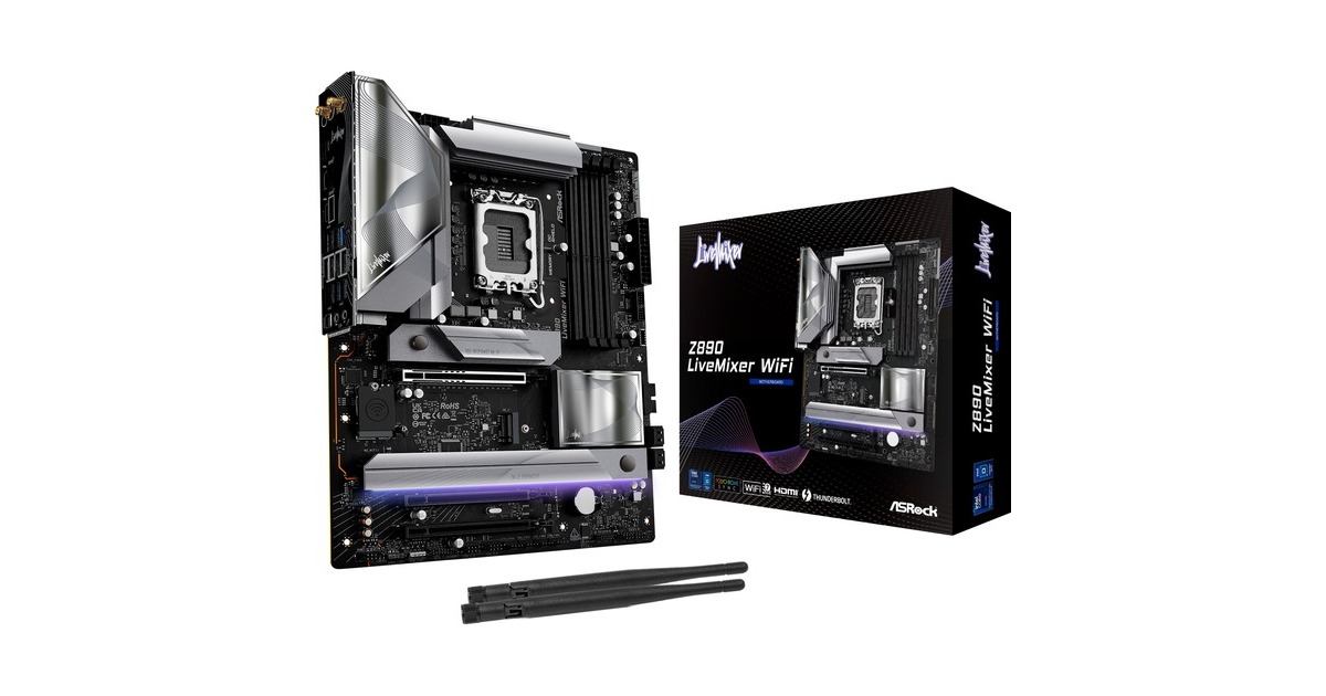 ASRockZ890 LiveMixer WiFi socket 1851 moederbord  (Zwart, RAID, 2.5 Gb-LAN, Wi-Fi 7, BT, Sound, ATX)