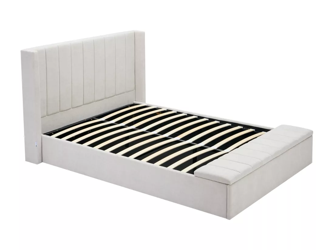 Lit coffre 160 x 200 cm avec banc - Tissu - Beige + Matelas - DOUINO