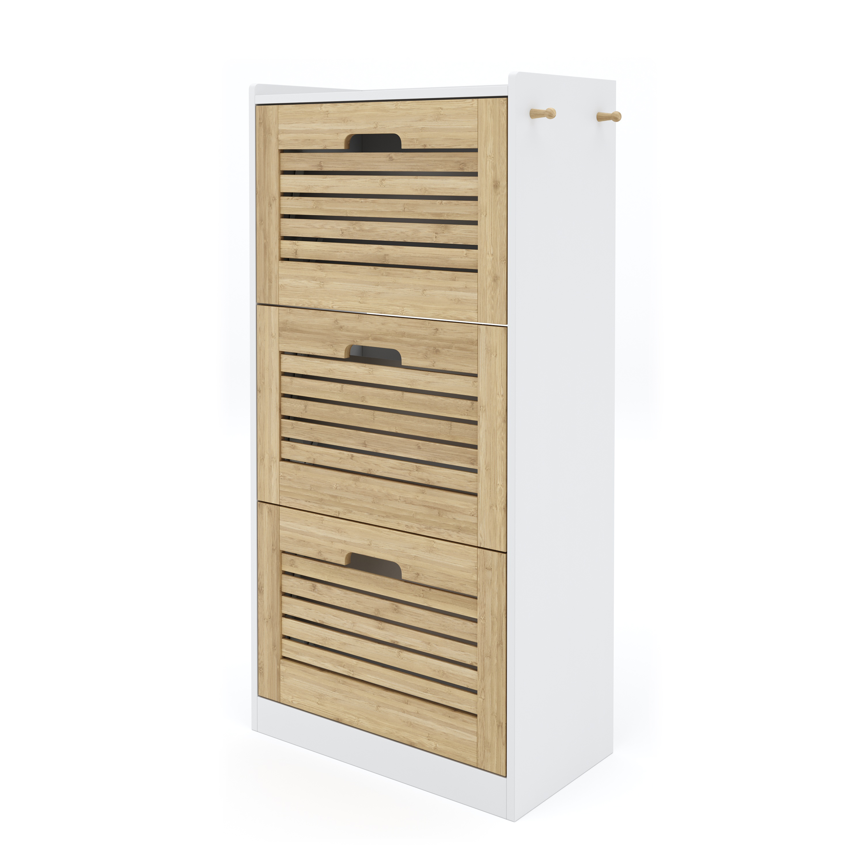 Schuhschrank KAMALIA 55 x 30 x 112 cm weiss/hellbraun
