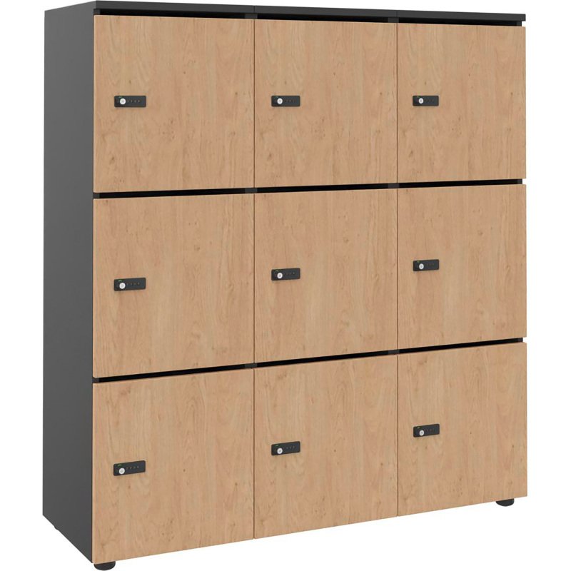 Casier de rangement de bureau Flexycaz 9 portes individuelles 3 x 3 cases L 120 x P 42 x H 131,4 cm +clé pass