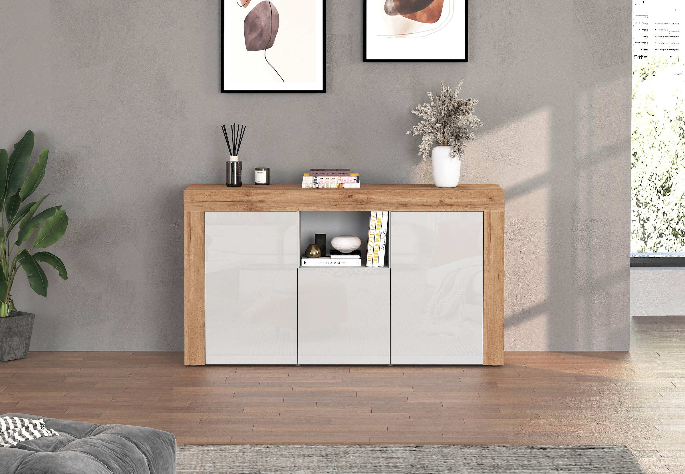 INOSIGN Sideboard »CHRONOS Breite 155 cm mit 3 Türen, 1 offenes und 6 geschlossene Fächer« 1 Stk. tlg. Sideboard,Kommode, Schrank, Grifflos mit Push to Open, Made in Italy