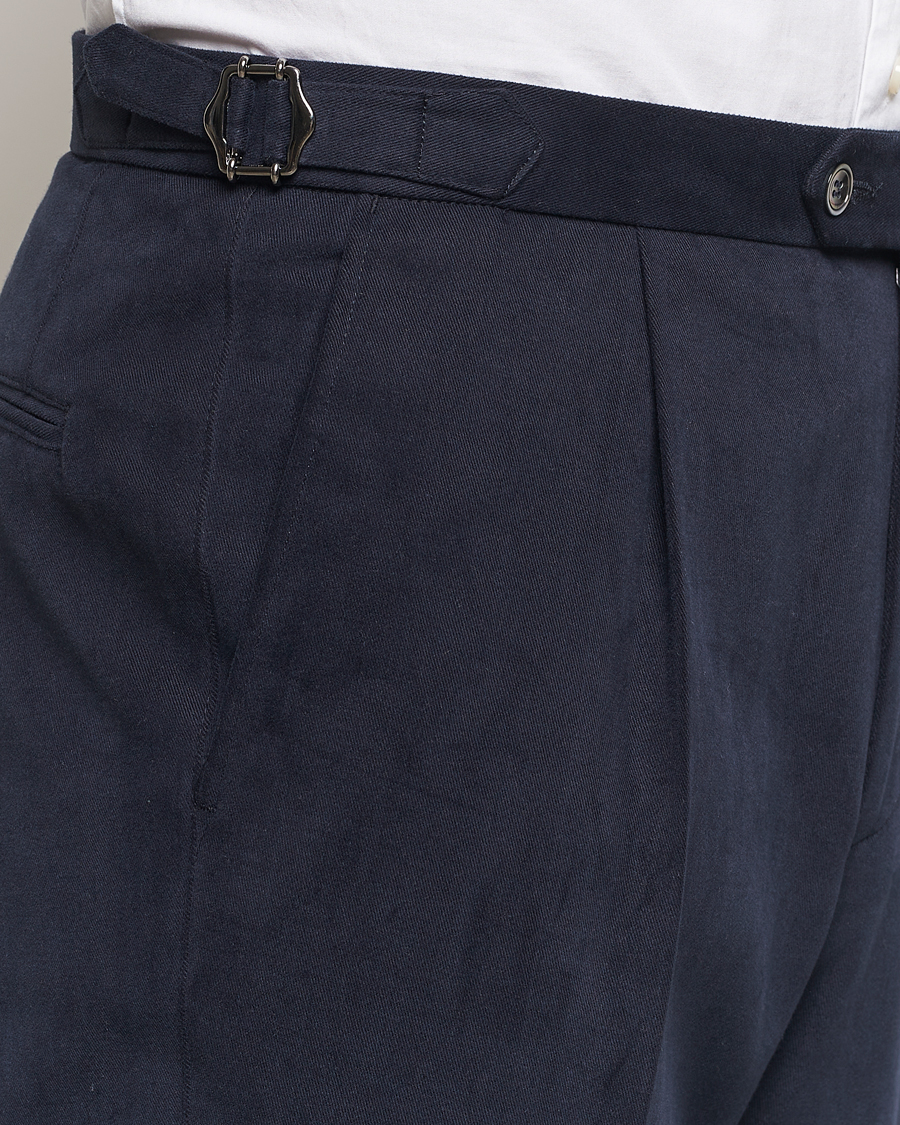 Oscar Jacobson Delon Brushed Cotton Trousers Navy