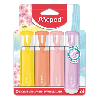 Maped Fluo Peps Pastel - Pack de 4 surligneurs - couleurs pastels assorties