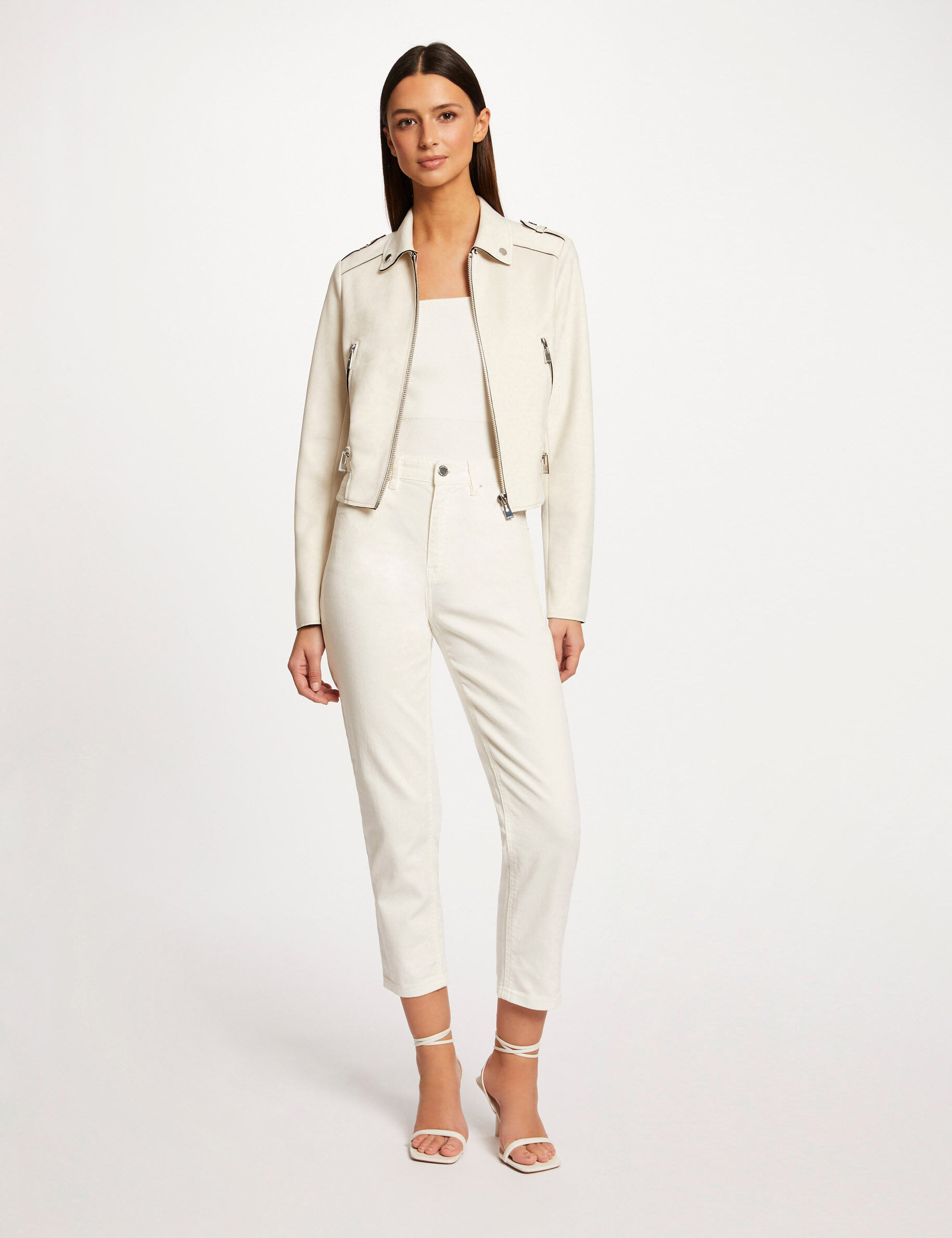 Blouson droit aspect suédine ecru moyen femme - ecru_moyen