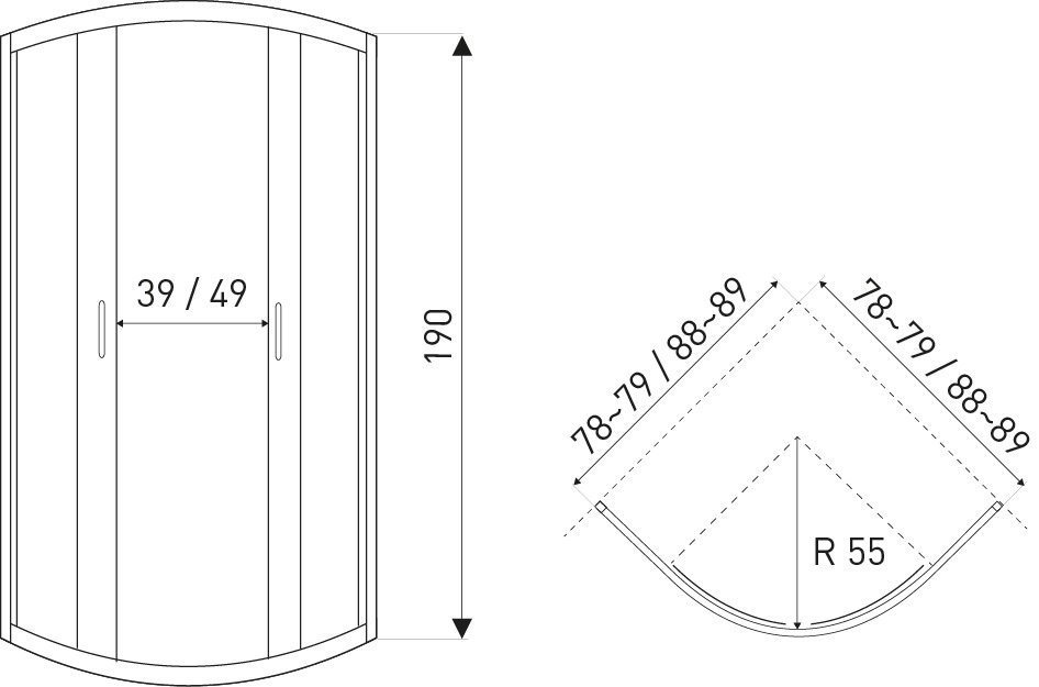 Kerra Tiara kwartronde douchecabine 80x80 met zwarte profielen