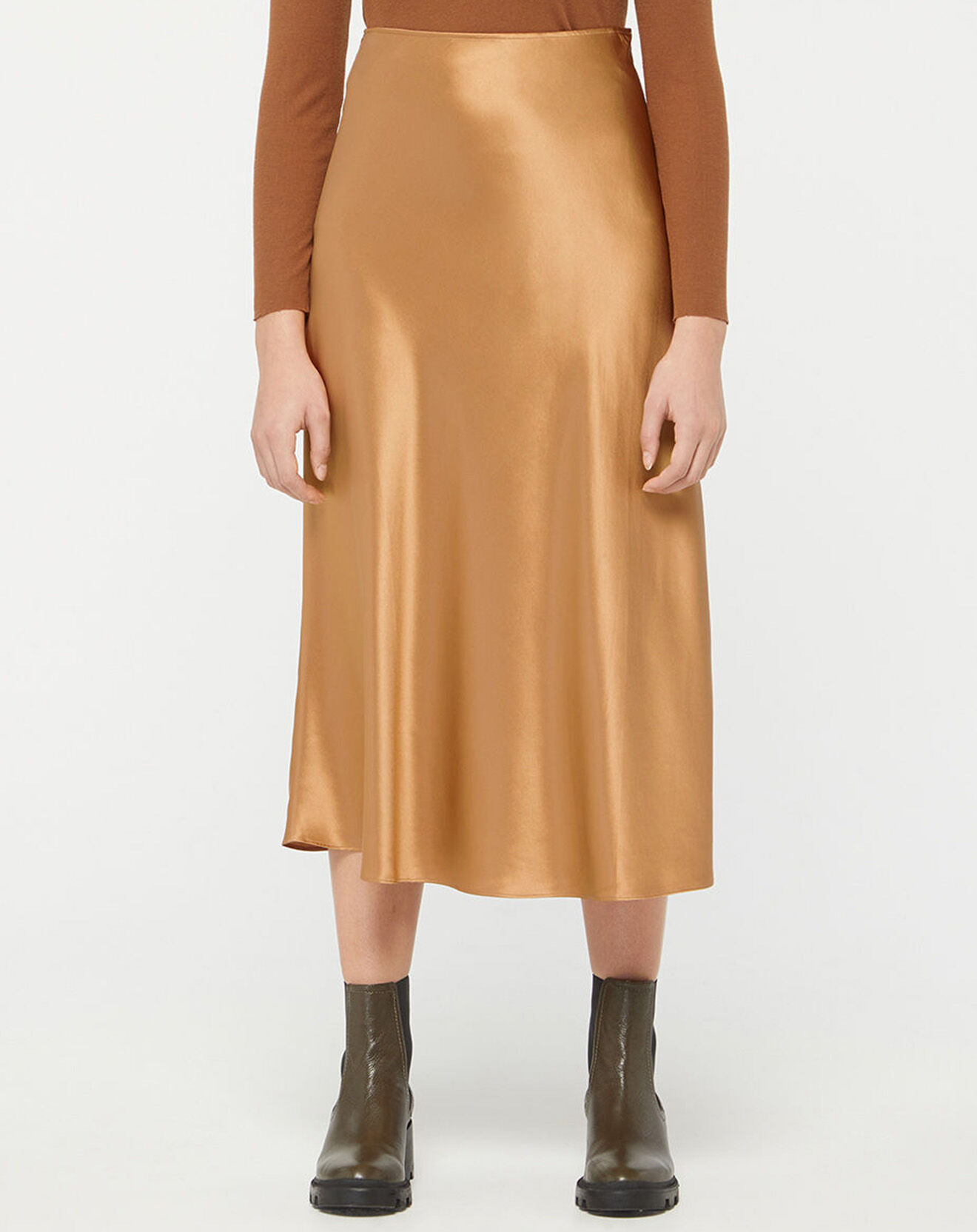 Galeries Lafayette Jupe mi-longue 100% Soie Delta beige doré