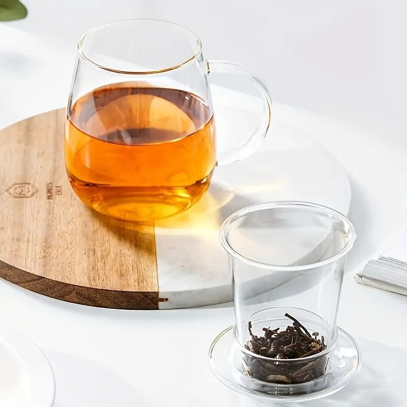 (400ml) Glas Tee Tasse Infuser Cup mit Deckel   Filter Sieb für Losen Tee - Transparent