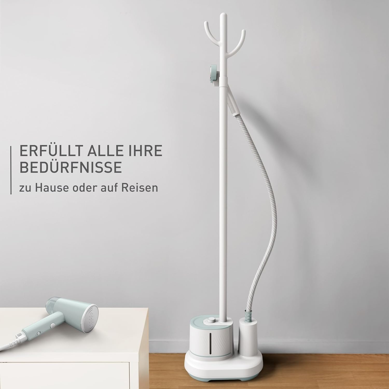 Tefal IT3274 Origin Home Stand-Dampfglätter | 42 g/Min. Dampfleistung | auffrischen und desinfizieren | 3 Dampfstufen | einsatzbereit in 45 Sek. | 1,4 Liter | Weiß/Eukalyptus