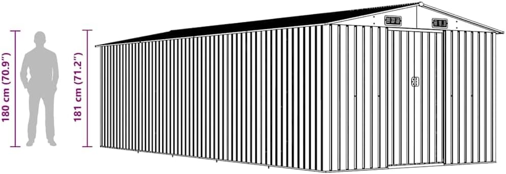 vidaXL Gerätehaus 257x580x181cm Metall Anthrazit Gartenhaus Geräteschuppen Schuppen Gartenschuppen Lagerschuppen Werkzeugschuppen Gartenaufbewahrung