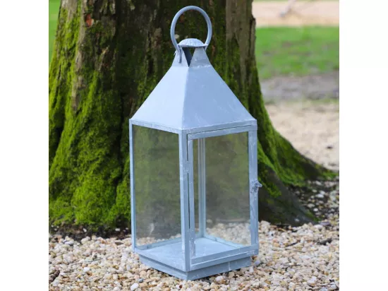 Lanterne extérieure jardin à poser bougie ancienne métal gris 52cm