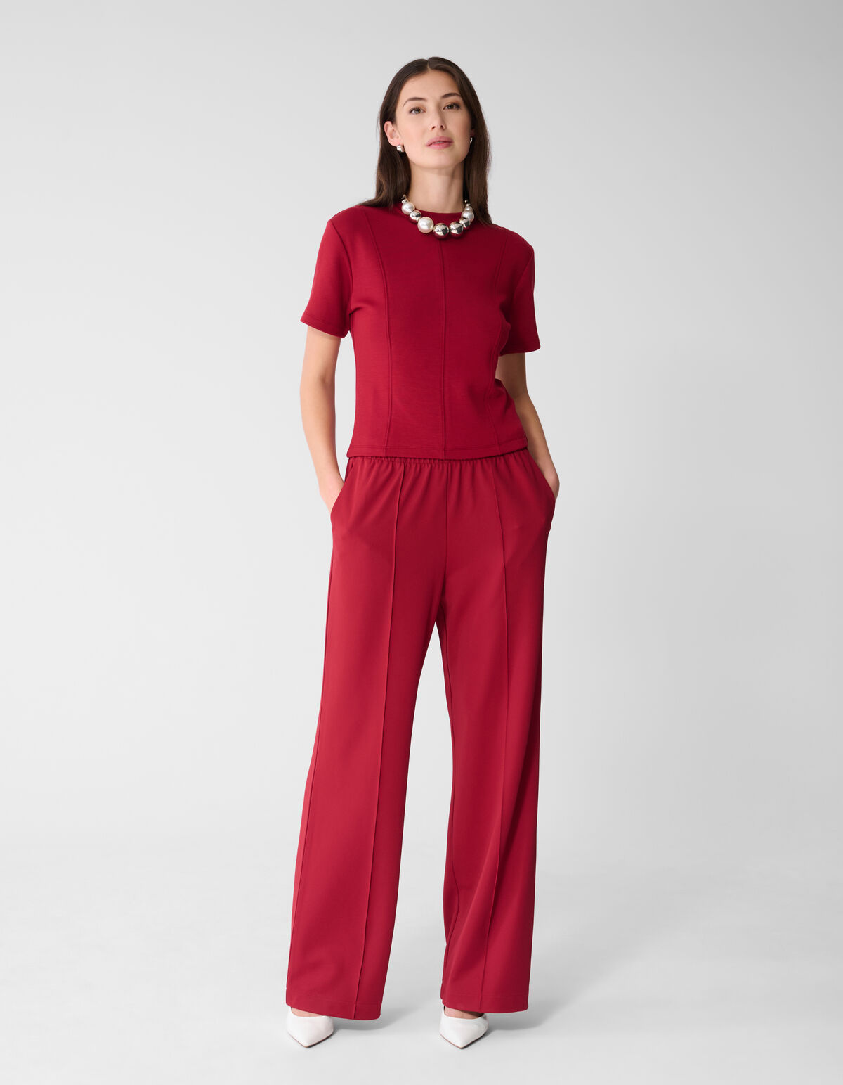 Fitted Cropped T-shirt Donkerrood