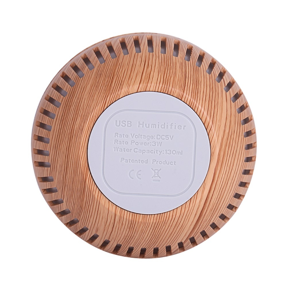 (130ml) Mini USB Ultraschall Luftbefeuchter Aroma Öl Diffuser in Holz Optik mit LED Beleuchtung- Hellbraun