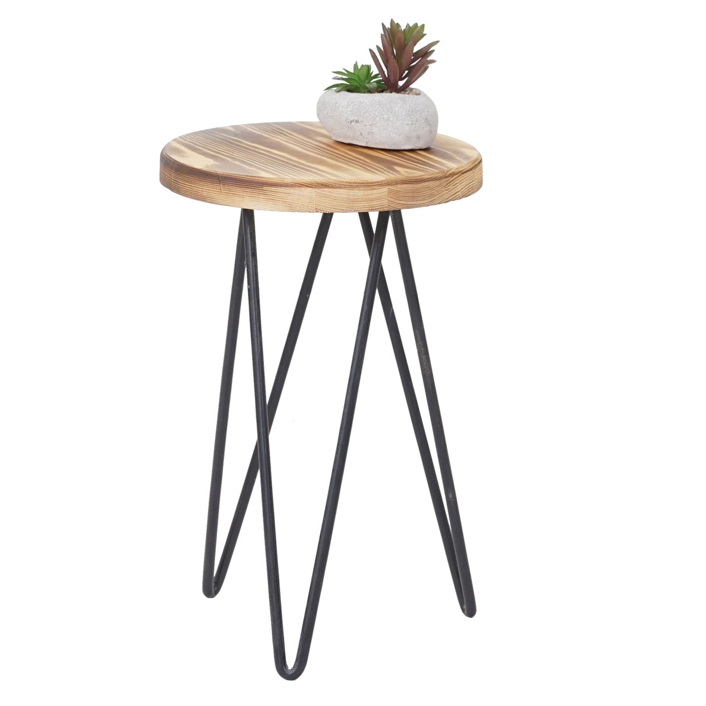 2er-Set Beistelltisch MCW-A80, Nachttisch Kaffeetisch, Industrial Echtholz MVG-zertifiziert Ø25cm ~ naturfarben